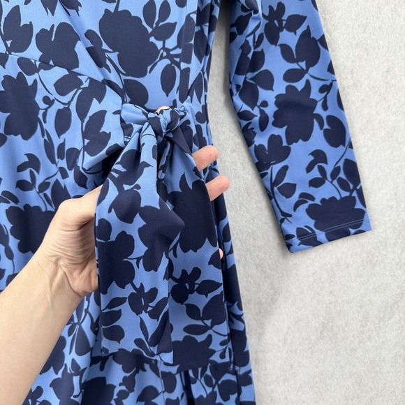 Talbots Faux Wrap Dress Womens XS Knit Jersey Blue Floral Surplice Career - Picture 5 of 11